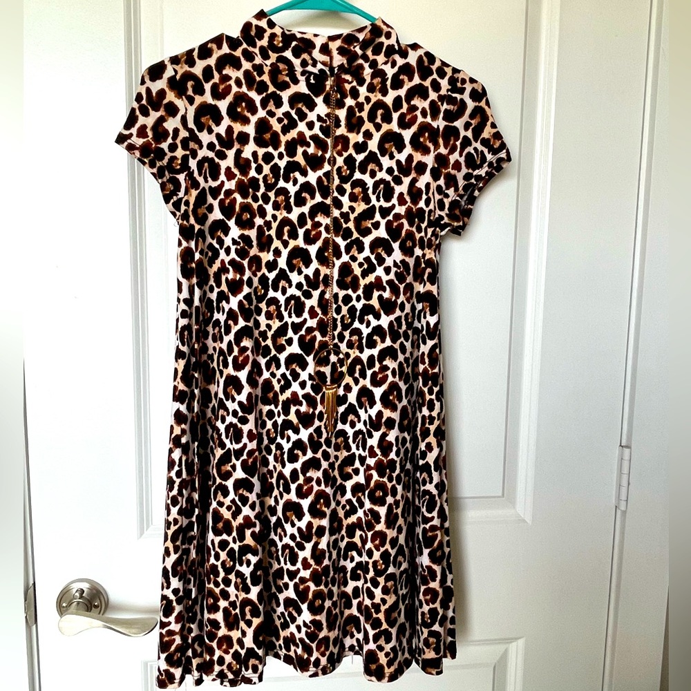 Tan Leopard Print Mock Neck Skater Dress